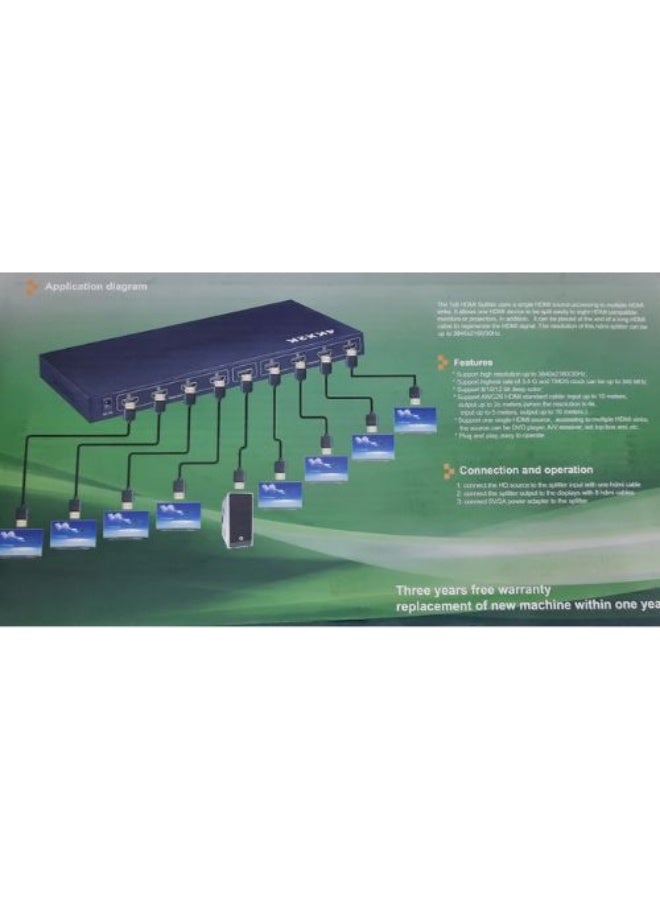 4K HDMI Splitter 1x8 | Supports 4K@30Hz | HDCP Compliant | FCC, CE, & RoHS Certified - Image 5